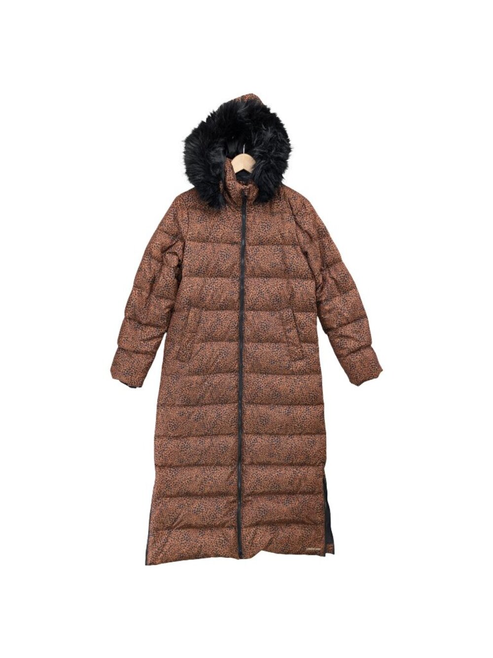 Lands End Down Long Coat Womens Animal Print Puffer Removable Hood Full Zip Sz S